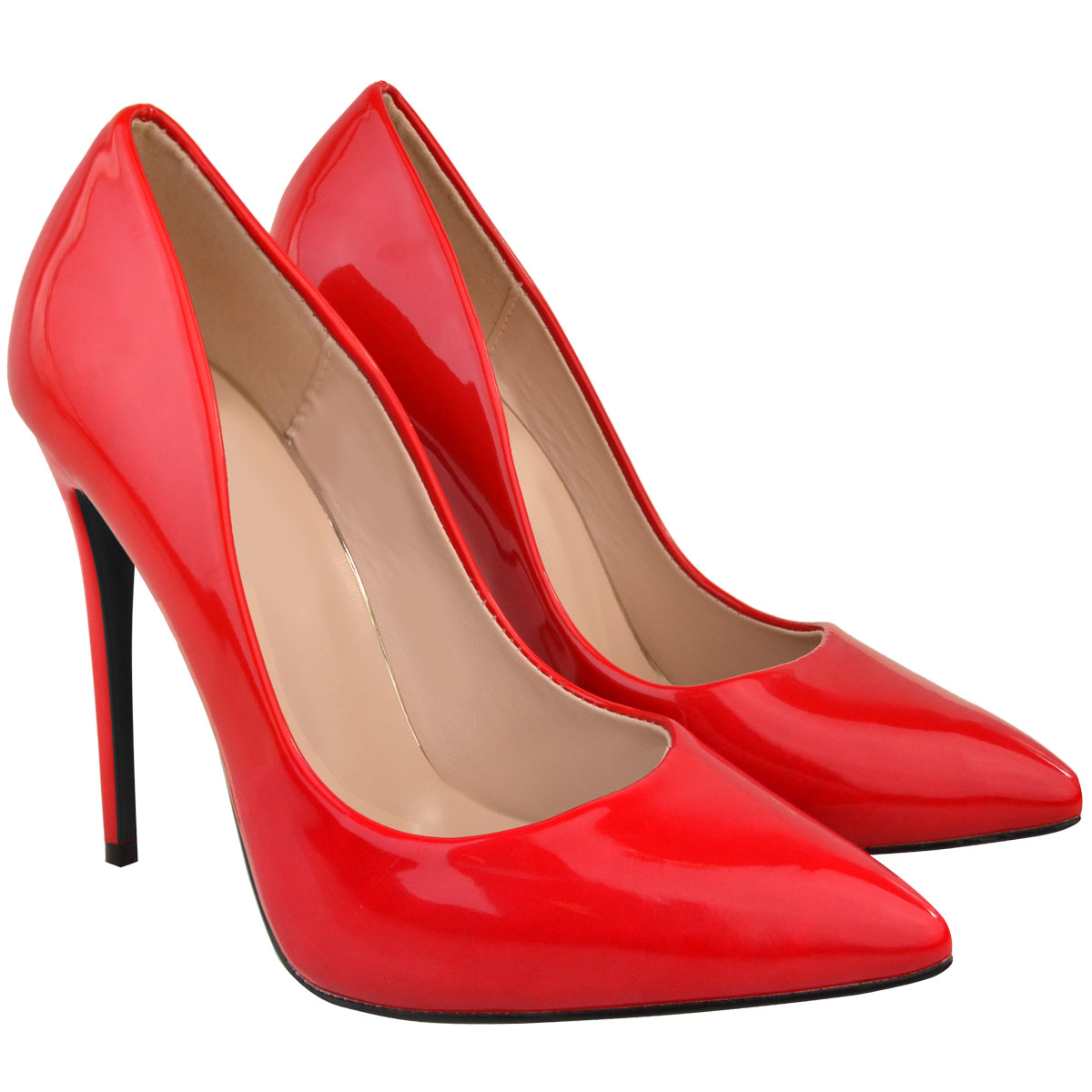 Womens Ladies Red Patent High Heel Stilettos Court Shoes Party Sexy ...