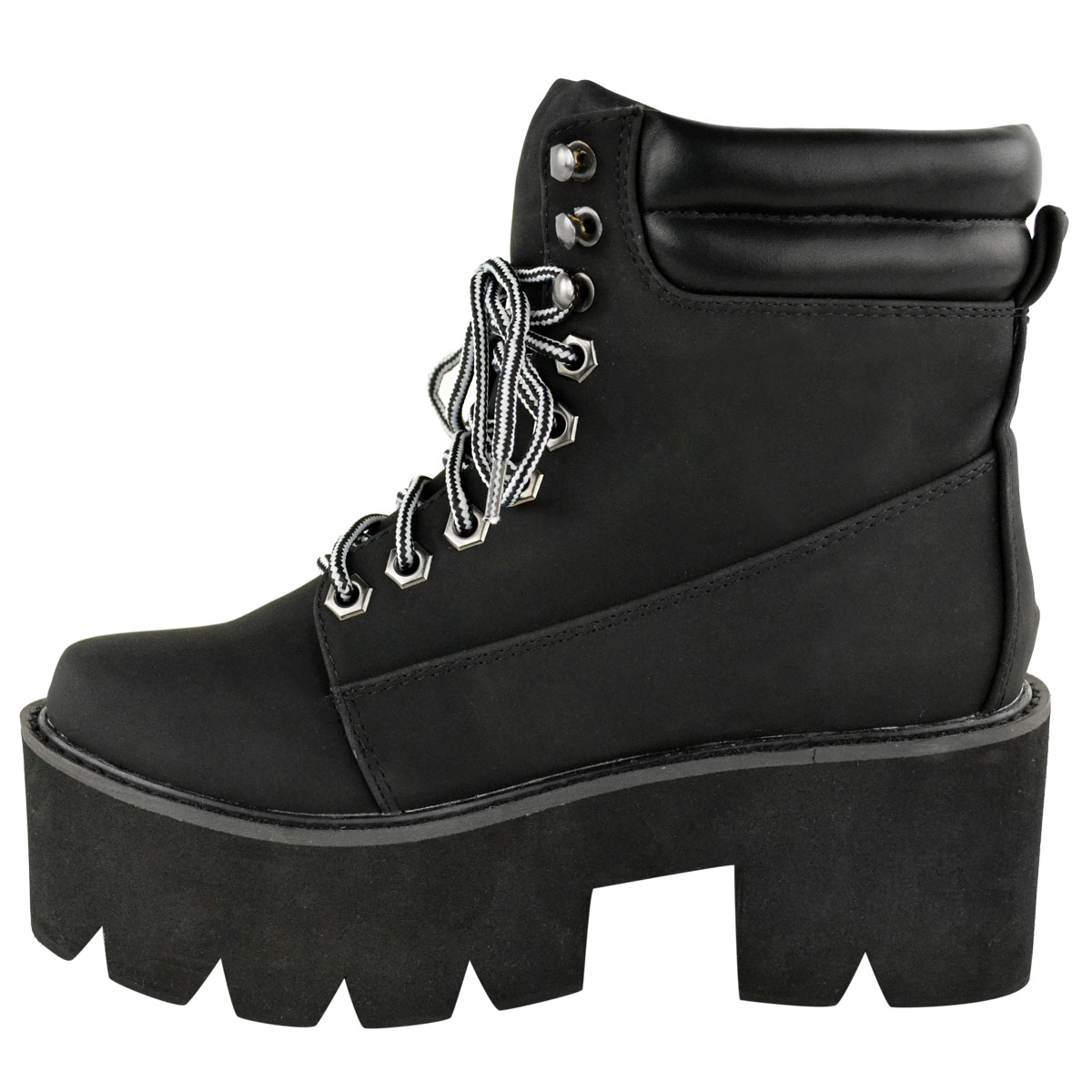 LADIES WOMENS CHUNKY CLEATED SOLE PLATFORM LACE UP WORKER ANKLE BOOTS ...