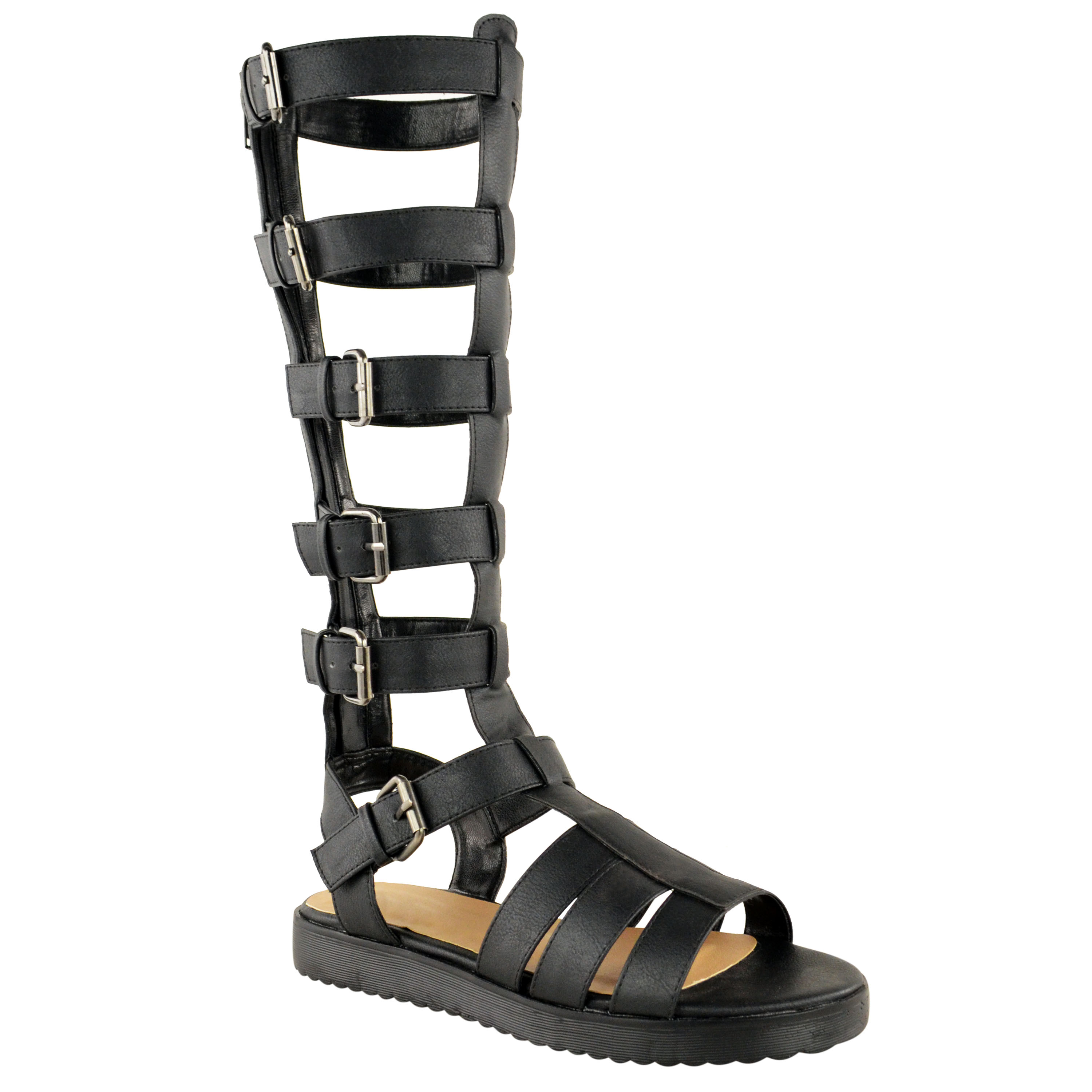 Women Knee High Gladiator Sandals Strappy Beach Shoes Cut Out Boots ...